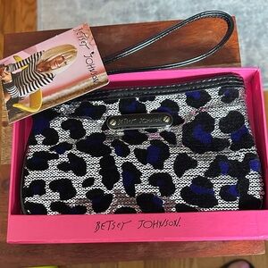 Betsey Johnson Black and Blue Animal Print Wristlet